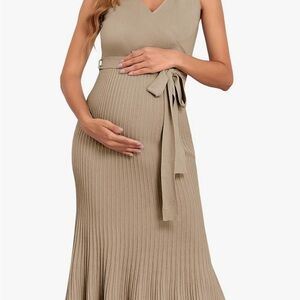Elegant Tan Maternity Dress